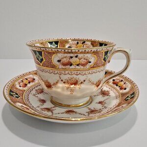 Royal Albert - Crown China Devon Imari Green Vintage Coffee / Tea Cup Saucer Set